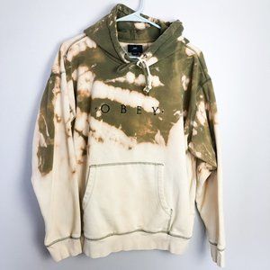 Obey Pullover Hoodie Tie Dye Green Cream Hooded Sweatshirt Mens Large